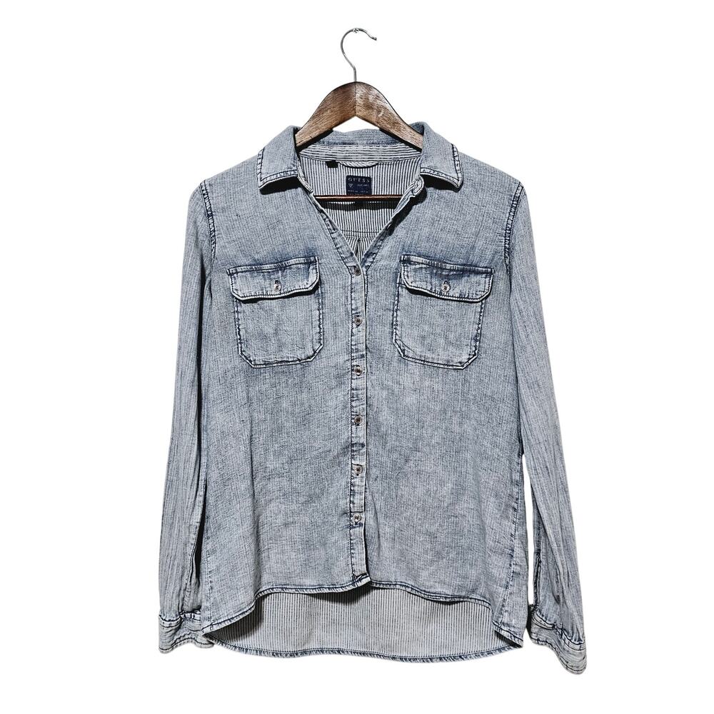 Guess Button-Up Chambray Button-Up Shirt Size S C… - image 1